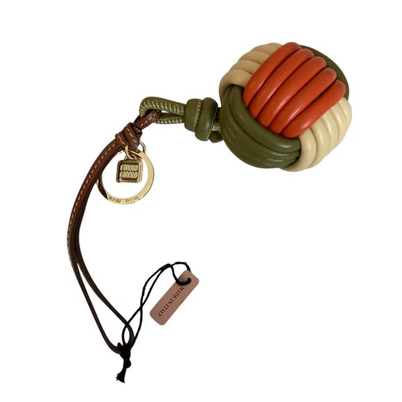 Miu Miu Bag Charm 5TL534 Knot Detail Leather Keychain Trick, orange, green white - Picture 8 of 11